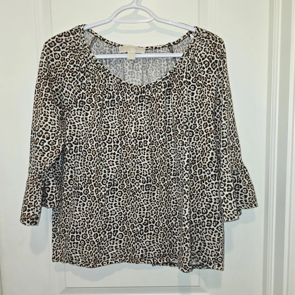 Michael Kors Women's Leopard‎ Print Blouse 3/4 Sleeve Size XL